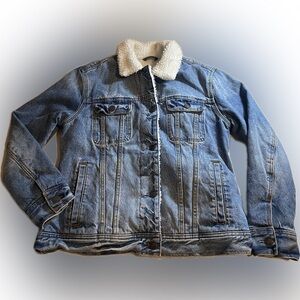 Abercrombie & Fitch Light Blue Denim Jacket with Cream Sherpa Collar